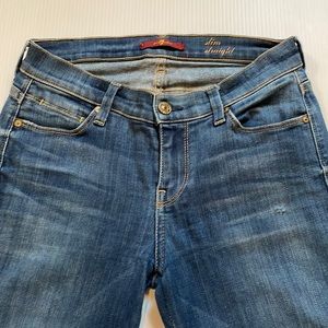 7 for all mankind slim straight distressed blue jean.  Women’s size 25